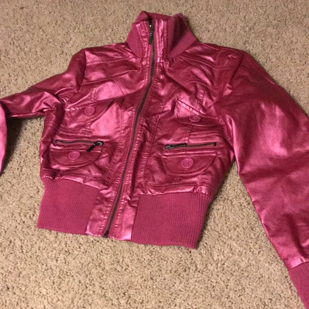Girls pink faux leather jacket